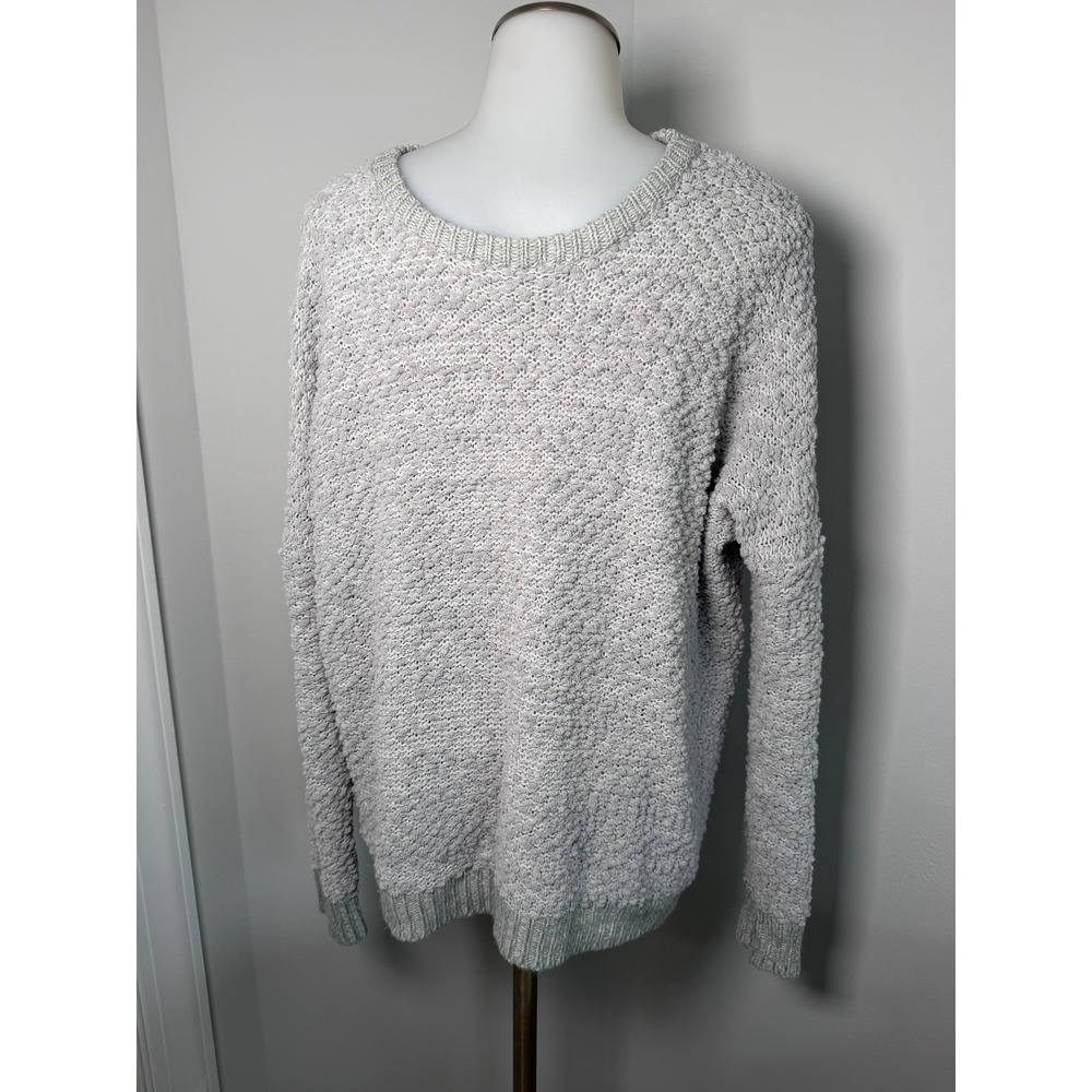 Staccato Popcorn Knit Sweater Gray Crew Neck Long Sleeve Side Slit Womens S